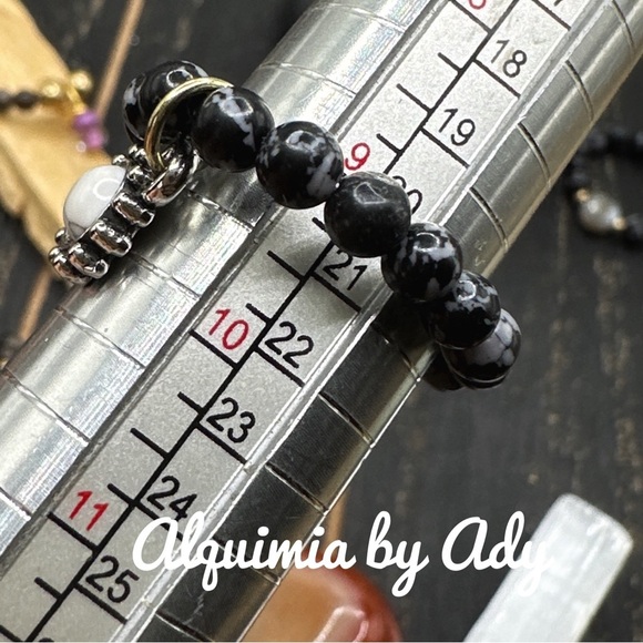 Black onyx beaded gem ring band bohemian - Picture 2 of 2